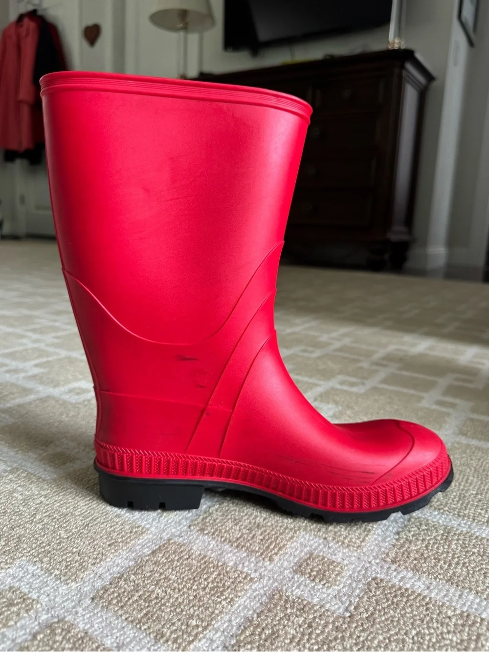Kamik Waterproof Rubber Rain Boots Bright Red Black Lug Sole Kids Size 5